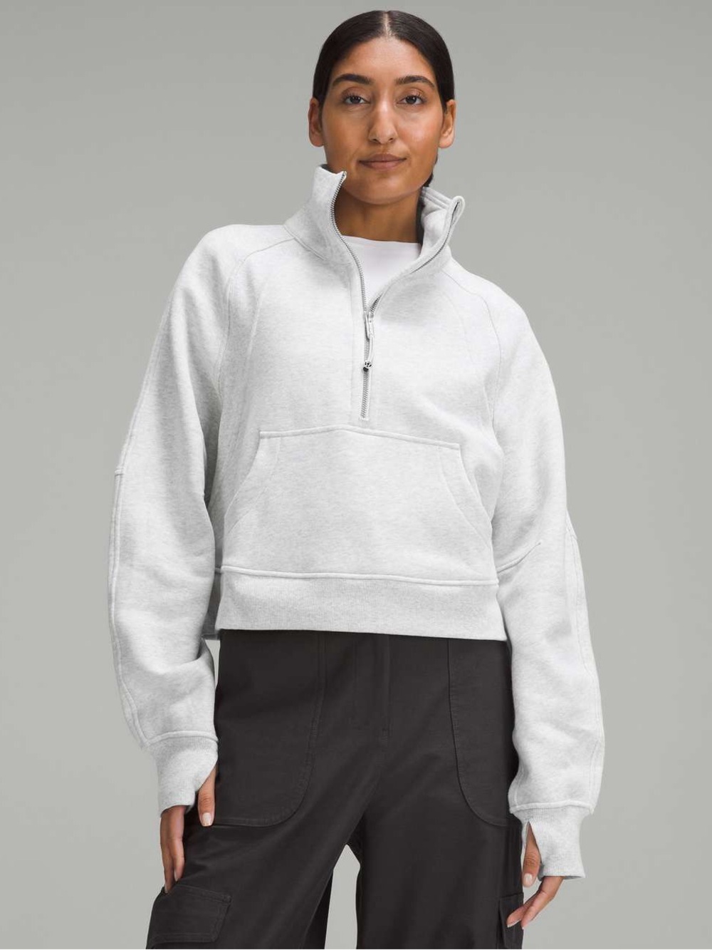 lululemon athletica White Half-Zip Cropped Fleece Pullover
